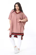 Kadın Büyük Beden Pudra V Yakalı Triko Panço 65N38571