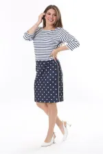 Kadın Büyük Beden Lacivert Marin Desen Likralı Saten Elbise 65N37785
