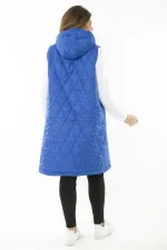 Kadın Büyük Beden Haki Ön Dermuarlı Kapşonlu Kapitone Astarlı Uzun Mont 65N37107