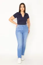 Kadın Mavi Yıkama Efektli Kot Pantolon 65N31281