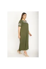 Kadın Haki Sim Detaylı Ön Baskılı Viskon Elbise 65N27473