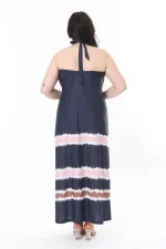 Kadın Büyük Beden Lacivert Boyundan Bağlamalı Straplez Elbise 65N37937