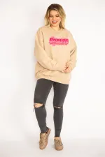 Kadın Camel İçi Şardonlu 3 İplik Kumaş  Sweatshirt 65N35086