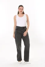Kadın Büyük Beden Antrasit Yüksek Bel 5 Cepli Kot Pantolon 65N37745