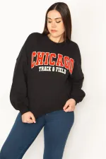 Kadın Siyah Nakış Detaylı Ribanalı Sweatshirt 65N31390