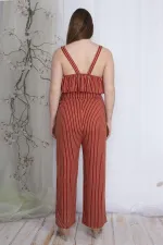 Kadın Tarçın Çizgili Volan Detaylı Askılı Tulum 65N23736