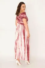 WOMEN'S LONG DRESS WITH WIDE FUJIA COLLAR, GUIPED ELASTIC, SIDE SLITS