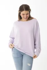 Kadın Büyük Beden Lila Yarasa Kol Kendinden Çizgili Yün Viskon Bluz 65N37007