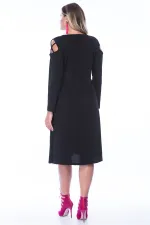 Kadın Siyah Omuz Detaylı Elbise 65N34396