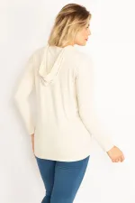 Kadın Bej Ön Baskılı Kapşonlu Etek Ucu Lastikli Bluz 65N34600