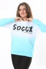 Kadın Büyük Beden Renkli İki İplik Sim Ve Ön Baskı Detaylı Kapşonlu Sweatshirt 65N37162