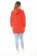Women's Plus Size Red Double-Thread Hooded Sweatshirt with Raised Inside 65N37160