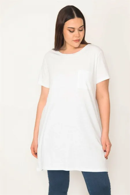 Kadın Beyaz Pamuklu Kumaş Peto Cepli Tunik 65N31752