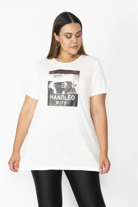 Kadın Kemik Ön Baskılı Kısa Kollu Viskon Bluz 65N27820