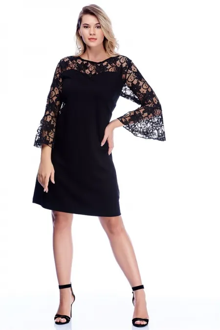 KADIN SİYAH DANTEL DETAYLI ELBİSE