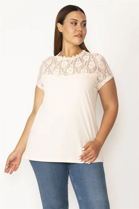 Kadın Pembe Roba Ve Kolları Dantel Detaylı Bluz 65N27774