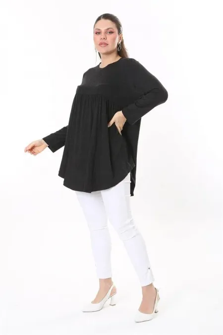 Kadın Büyük Beden Antrasit Göğüs Büzgü Detaylı Uzun Kollu Tunik 65N37687
