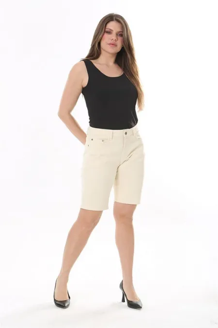 Kadın Büyük Beden Bej 5 Cepli Kot Şort 65N37821