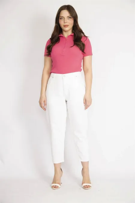 Kadın Beyaz Büyük Beden 5 Cepli Kot Pantolon