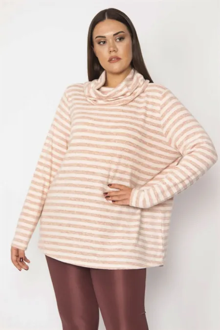 Kadın Pudra Dik Yakalı Yumoş Kumaş Bluz 65N29607