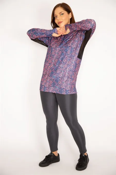 Women's Colorful Front Placket Zippered Underarm Tulle Detailed Sports Sweatshirt 65N34944