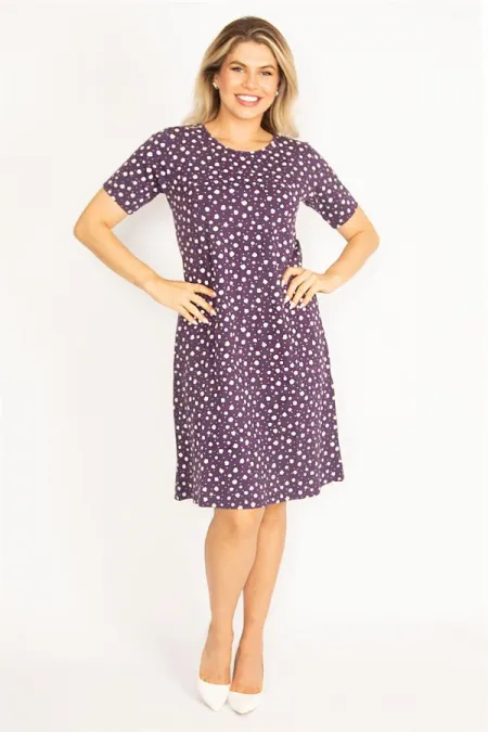 Kadın Renkli Büyük Beden Bisiklet Yakalı Desenli Elbise