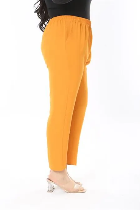 Kadın Büyük Beden Oranj Beli Lastikli Yan Cepli Pantolon 65N38929