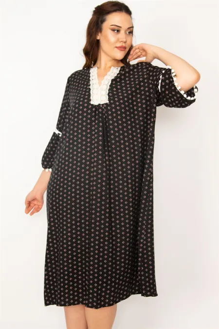 Kadın Renkli Dantel Detaylı Dokuma Viskon Kumaş Elbise 65N33210