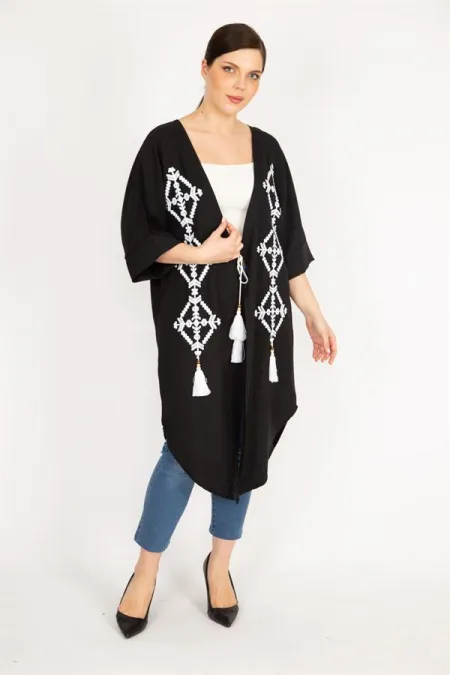 Women's Orange Plus Size Embroidered Detailed Cape