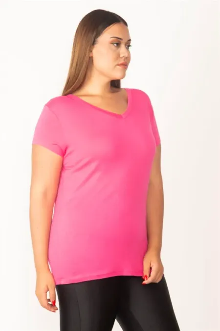 Kadın Pembe V Yakalı Viskon Bluz 65N27681