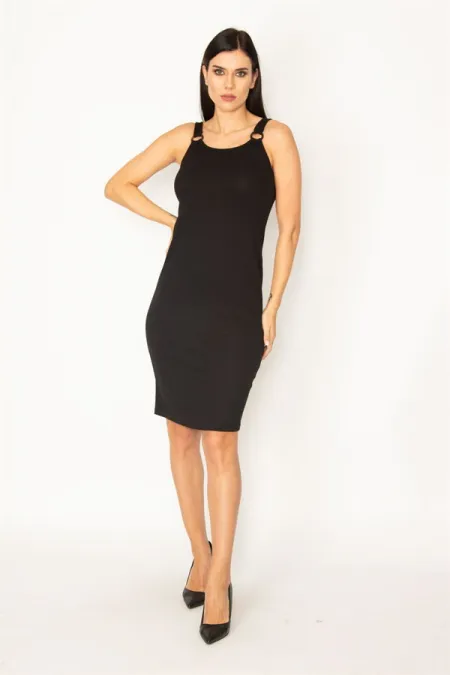 KADIN SİYAH KALIN ASKILI ELBİSE