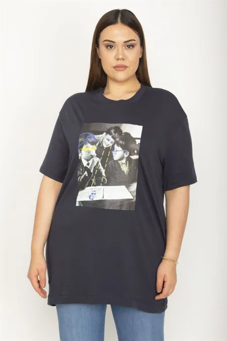 Kadın Lacivert Ön Baskılı Bluz 65N26470