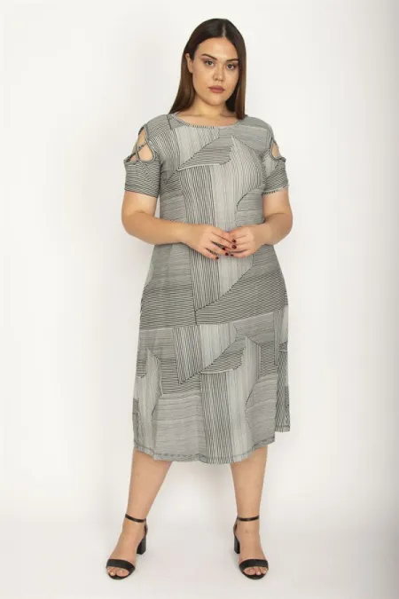 Kadın Gri Omuz Detaylı Elbise 65N26571