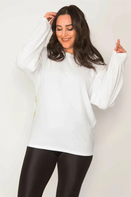 Kadın Kemik Pamuklu Kumaş Bisiklet Yakalı Sırt Baskı Detaylı Sweatshirt 65N31024