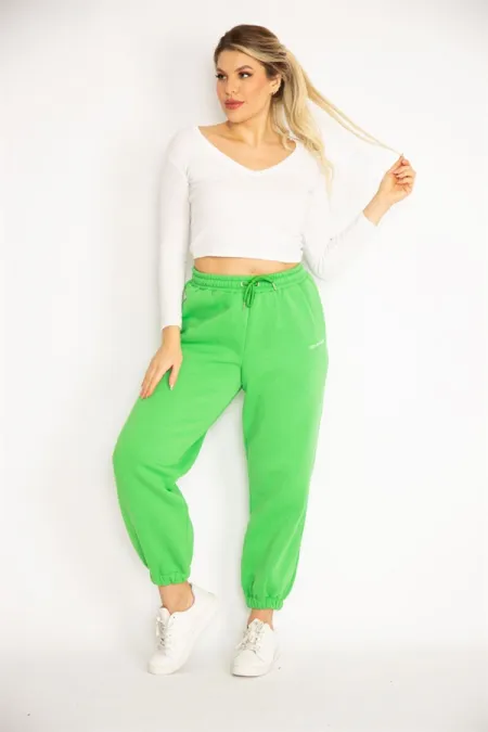 Kadın Yeşil İçi Şardonlu 3 İplik Eşofman Alt 65N35099