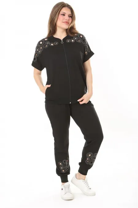 Kadın Büyük Beden Saks Göğüs Ve Paça Detaylı İkili Takım 65N37887