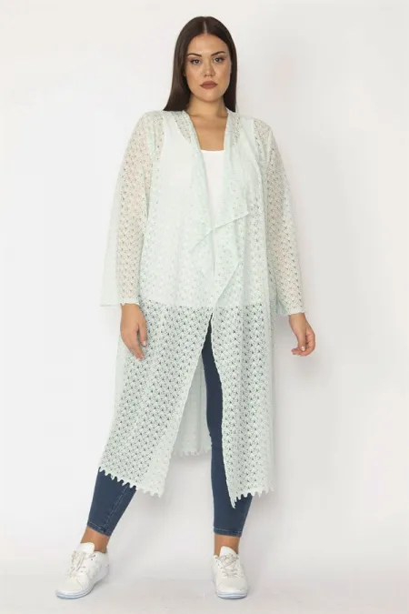 Kadın Krem Dantel Uzun Hırka 65N28347