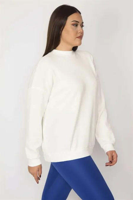 Kadın Kemik Sıfır Yakalı Kendinden Çizgili Uzun Kollu Bluz 65N29904