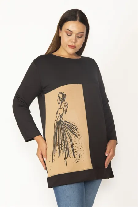 Kadın Camel Baskı Ve Taş Detaylı Renk Kombinli Sweatshirt 65N28012