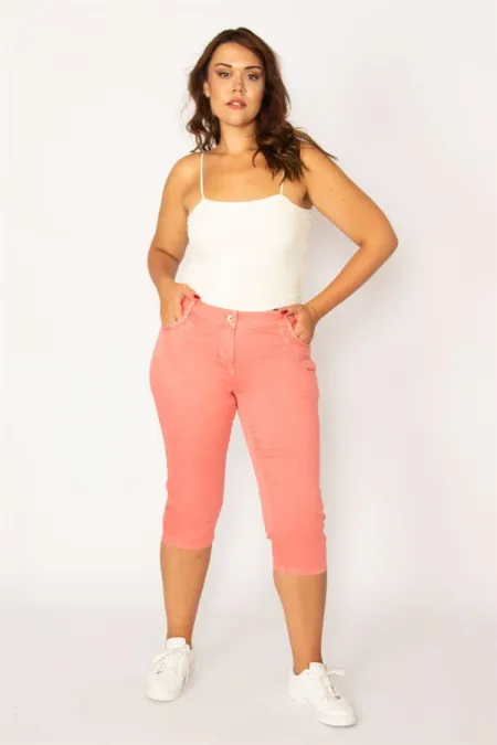 Kadın Gül Kurusu Likralı 5 Cep Kot Kapri 65N34116