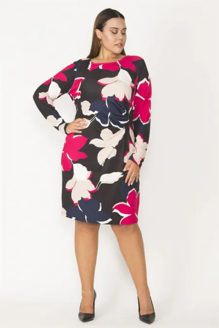 ROBE EN JERSEY COLORÉ À COL RAS DU COU ET À MANCHES LONGUES POUR FEMMES AVEC DÉTAILS À LA TAILLE