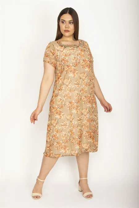 Kadın Renkli Astarlı Şifon Elbise 65N26549