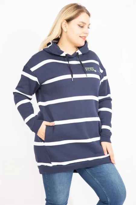 Kadın Lacivert 3 İplik İçi Şardonlu Kalın Sweatshirt 65N35448