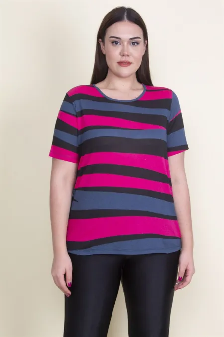 Kadın Fuşya Bisiklet Yakalı Pamuklu Kumaş T.Shirt 65N21080