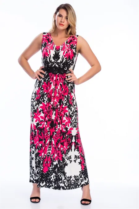 ROBE LONGUE AVEC MOTIF FLORAL DÉTAILLÉ À LA TAILLE