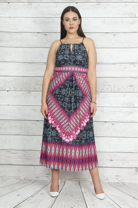 Kadın Renkli Yaka Detaylı Askılı Elbise 65N20426