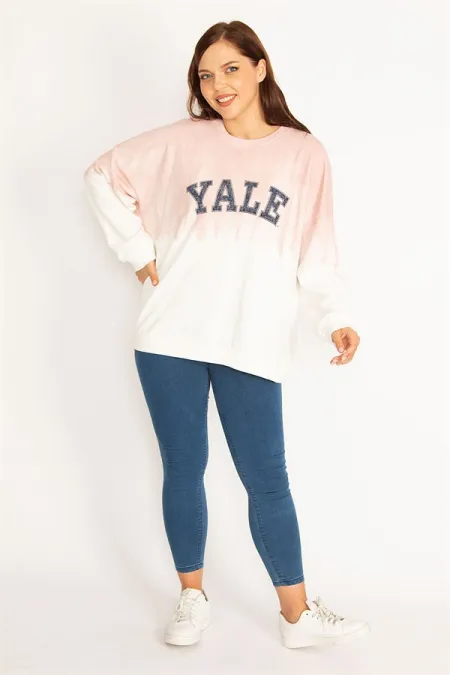 Women's Salmon Batik Printed Ribbed Sweatshirt 65N34794