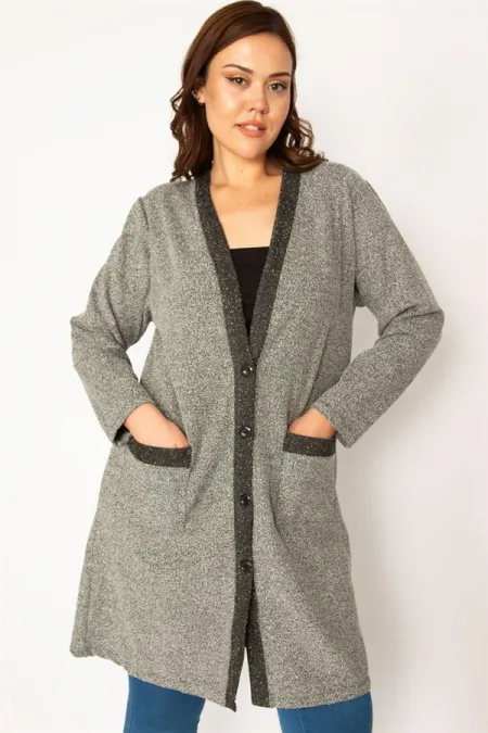 Kadın Gri Kırçıllı Buklet Kumaş Astarsız Cepli Ceket 65N34079