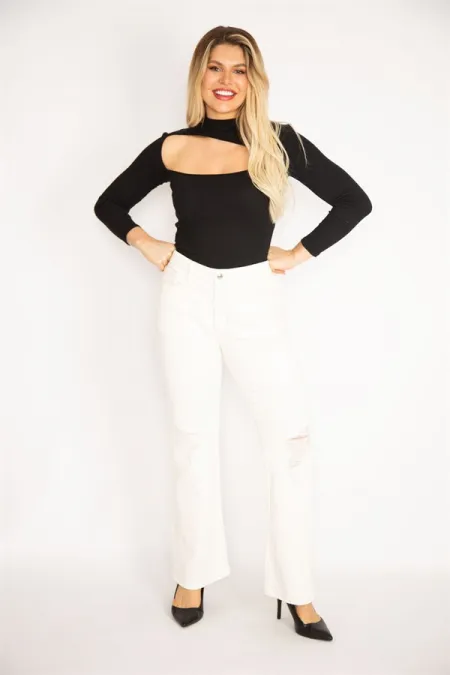 Kadın Kemik Rahat Kesim Yırtık Detaylı Likralı 5 Cep Kot Pantolon 65N35267