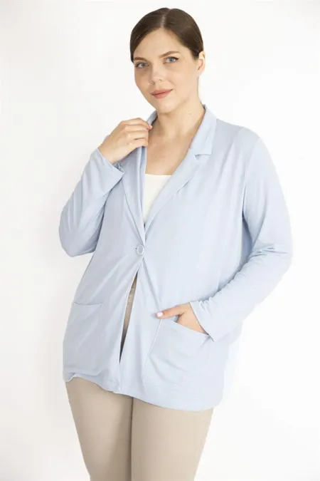 Women's Blue Single Button Unlined Pocket Cardigan